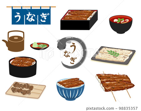 Set of illustrations of eel dishes 98835357