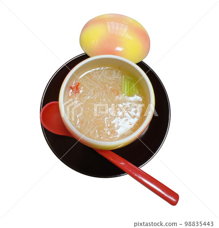 Crab Soup on Cup isolated on white background Crab Soup on Cup isolated on white background 98835443