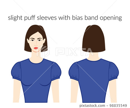 Slight puff sleeves short clothes character beautiful lady in blue top, shirt, dress technical fashion illustration Slight puff sleeves short clothes character beautiful lady in blue top, shirt, dress technical fashion illustration 98835549