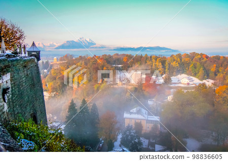Salzburg medieval old town towers and domes at autumn, Salzburger land, Austria 98836605