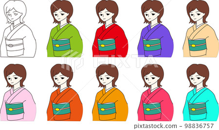 Kimono women's solid color different color bob set Kimono women's solid color different color bob set 98836757