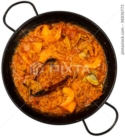 Paella de marisco, served on plate Paella de marisco, served on plate 98836773