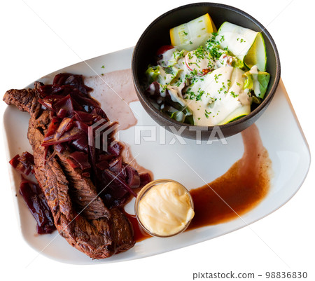 Veal steak with shallot sauce, French cuisine Veal steak with shallot sauce, French cuisine 98836830