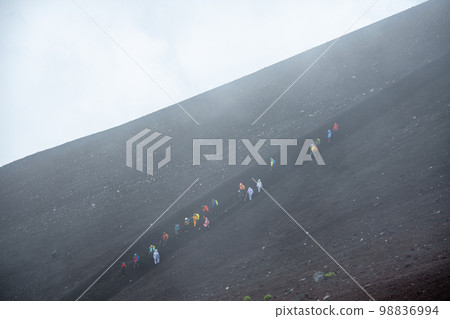 Mt Fuji trail between the 8th and 9th station on Fujiyoshida route with some people in the distance in Fujiyoshida, Yamanashi, Japan. August 4, 2022 98836994