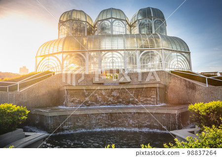 Public park around Botanical garden greenhouse in Curitiba, Parana, Brazil 98837264