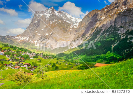 Grindelwald alpine village near Interlaken in the canton of Bern, Swiss alps 98837270