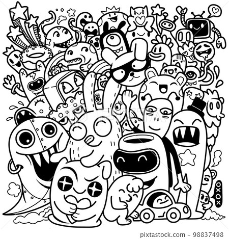 Premium Vector  Vector cute cartoon monsters kawaii monster character  vector sketch illustration