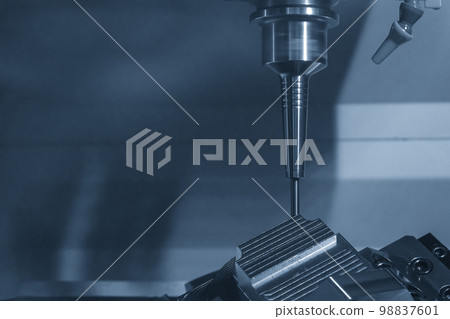 The 5-axis CNC milling machine cutting the automotive parts with ball end mill tool. 98837601