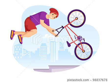 BMX Bicycle Sport Illustration with Young People Riding Bicycles for Web Banner or Landing Page in Flat Cartoon Hand Drawing Background Template BMX Bicycle Sport Illustration with Young People Riding Bicycles for Web Banner or Landing Page in Flat Cartoon Hand Drawing Background Template 98837678