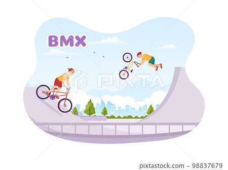 BMX Bicycle Sport Illustration with Young People Riding Bicycles for Web Banner or Landing Page in Flat Cartoon Hand Drawing Background Template 98837679
