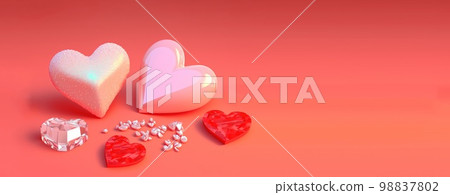 Glittering 3D Heart, Diamond, and Crystal Illustration for Valentine's Day Design Background and Banner 98837802