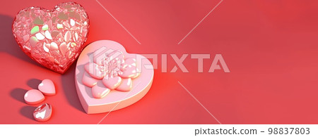 Glittering 3D Heart, Diamond, and Crystal Illustration for Valentine's Day Design Background and Banner 98837803