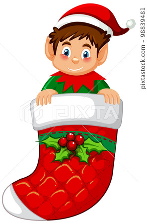 Elf in Christmas sock cartoon character 98839481