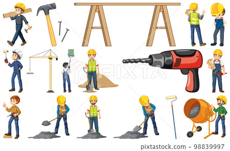 Set of construction site objects and workers Set of construction site objects and workers 98839997