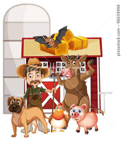 Many farm animals and farmer Many farm animals and farmer 98839998