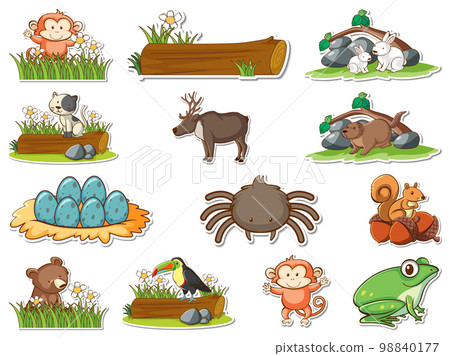 Sticker set of cartoon wild animals Sticker set of cartoon wild animals 98840177