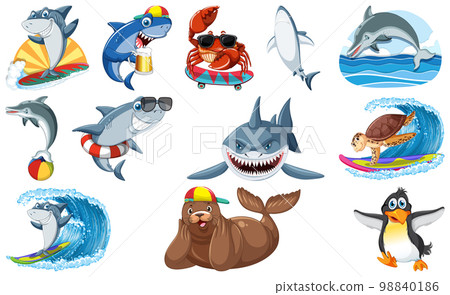 Set of various sea animals cartoon characters Set of various sea animals cartoon characters 98840186