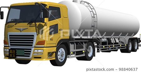 兩軸牽引車和銀色兩軸拖車的大型油罐車切口圖像插圖 98840637