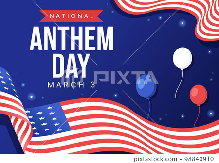 National Anthem Day on March 3 Illustration with United States of America Flag for Web Banner or Landing Page in Flat Cartoon Hand Drawn Template 98840910