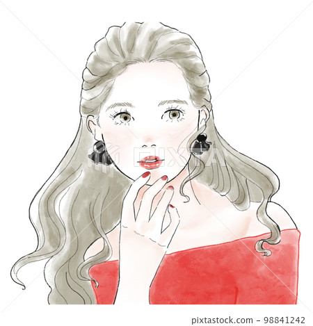 手放在嘴上面向前方的女人的插圖 98841242