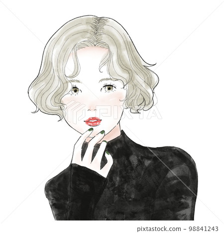 手放在嘴邊面向前方的短髮女性插畫 98841243