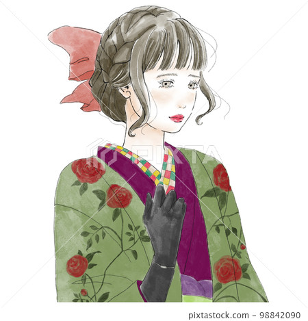 穿著大正復古和服的女人的插圖 穿著大正復古和服的女人的插圖 98842090