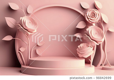 rose flower. Minimal pedestal for beauty "AI-generated image" 98842699
