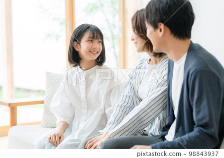 Parents and children chatting in the living room 98843937