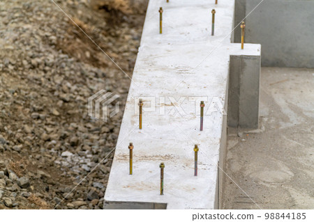 Construction site, foundation work, cloth foundation, anchor bolt, wooden structure Construction site, foundation work, cloth foundation, anchor bolt, wooden structure 98844185