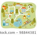 Cute town map for kids room. Landscape with lot details. Vector illustration 98844381