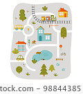 Cute town map for kids room. Landscape with lot details. Vector illustration 98844385