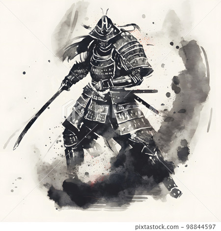 Samurai dressed in armor drawn with sumi "AI generated image" 98844597