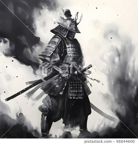 Samurai dressed in armor drawn with sumi "AI generated image" 98844600