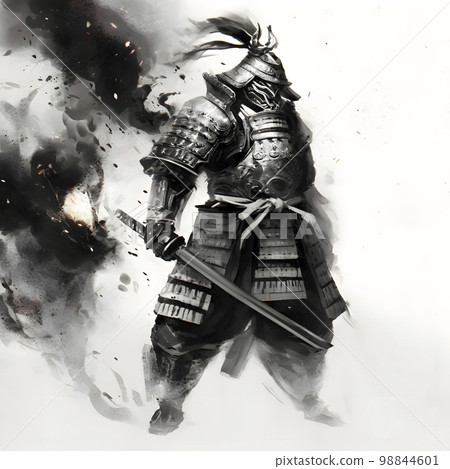 Samurai dressed in armor drawn with sumi "AI generated image" 98844601