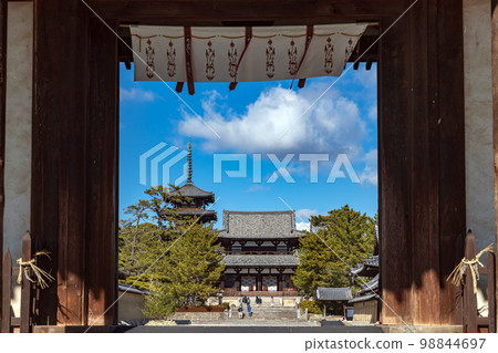 Nara Horyuji Temple Looking at the West Garan from Nandaimon 98844697