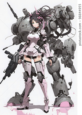 身穿作戰服的少女 站在「AI 生成影像」後方的大型機器人 98844955