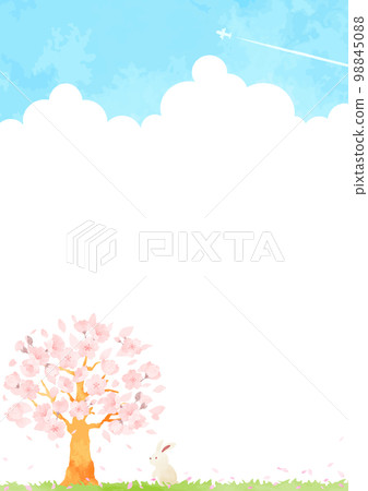 Landscape illustration of cute rabbit and cherry tree 98845088