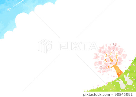 simple hand drawn rabbit and spring landscape illustration 98845091