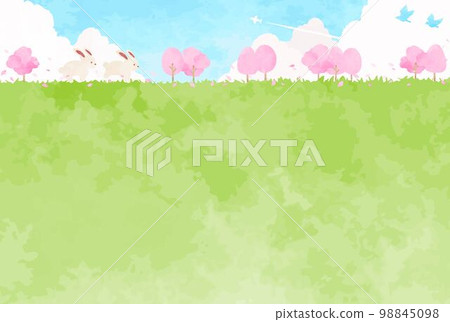 可愛的春天風景和兔子插圖 98845098