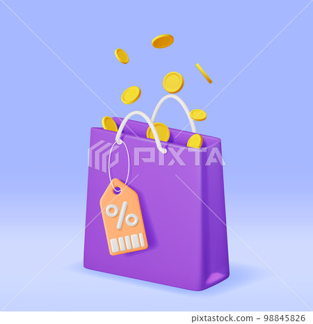 3D Shopping Bag and Golden Coins. 3D Shopping Bag and Golden Coins. 98845826