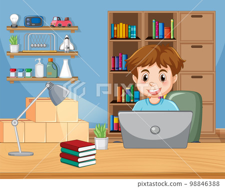 A man browsing internet on laptop at home A man browsing internet on laptop at home 98846388