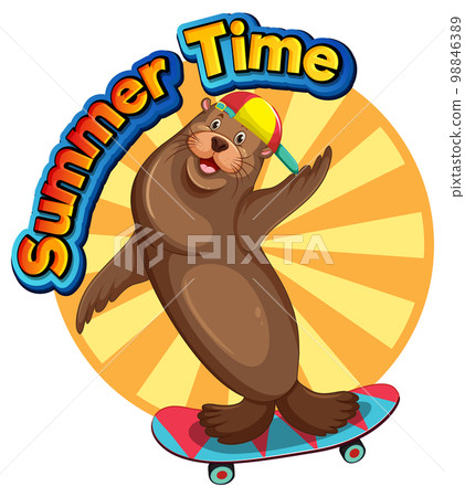 Sea lion cartoon character with summer time word 98846389