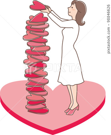 情人節快樂 _ 一堆心 _ 年輕女人 _ 心形巧克力 98846626