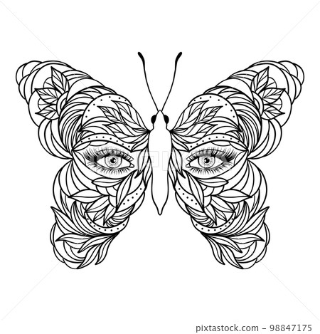 Butterfly with female eyes. Butterfly with female eyes. 98847175