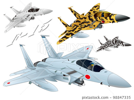 Japanese jet fighter F-15J (vector illustration set of normal, black and orange camouflage, etc.) 98847335