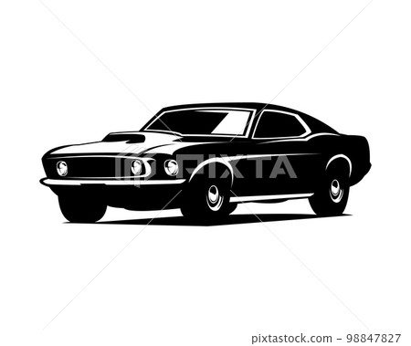 ford mustang 429 car. vector silhouette isolated on a white background showing from the side. Best for badge, emblem, icon, sticker design, auto industry. 98847827