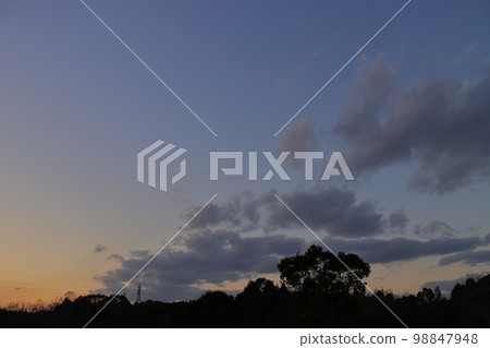 Twilight sky, clouds, trees Twilight sky, clouds, trees 98847948