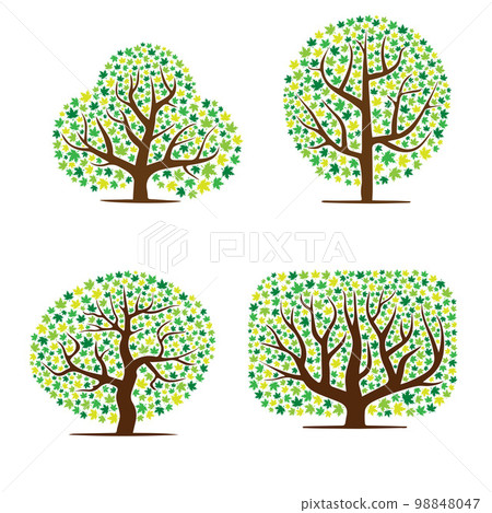 Abstract maple leaves green tree silhouettes set 98848047