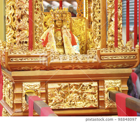 Golden Bodhisattva Buddha statue on mikoshi Golden Bodhisattva Buddha statue on mikoshi 98848097