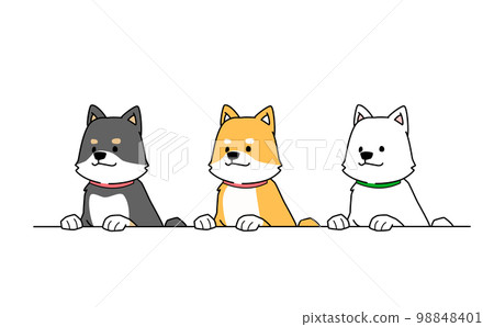 Illustration of three Shiba Inu putting their front paws on 98848401